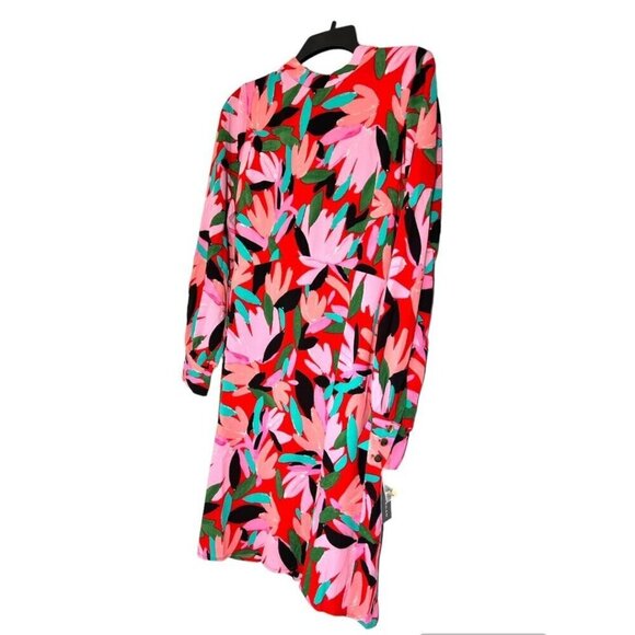 Donna Morgan Pink Floral Mock Neck Crepe Long Sleeves Shift Dress Sz 14 New - Picture 2 of 8